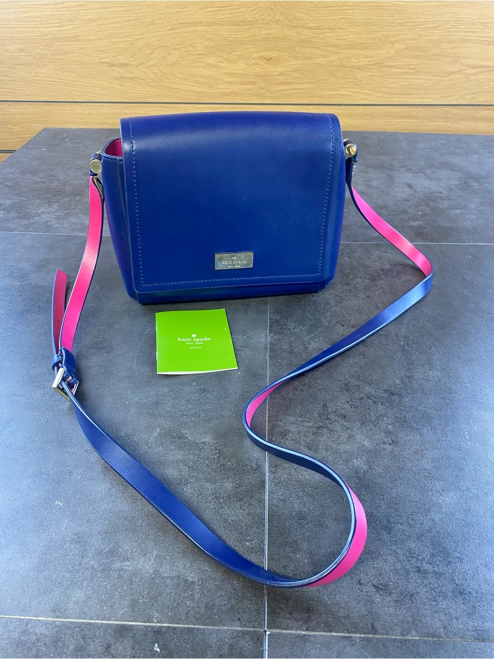Kate Spade Blue/Fuchsia Leather Crossbody-needs new strap